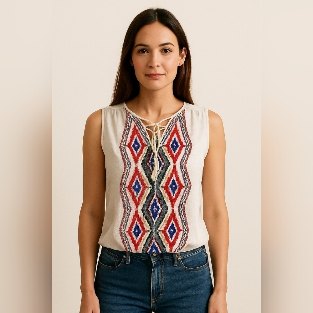 Free People Women’s Boho Embroidered & Embellished Tank Top XS | Festival Chic